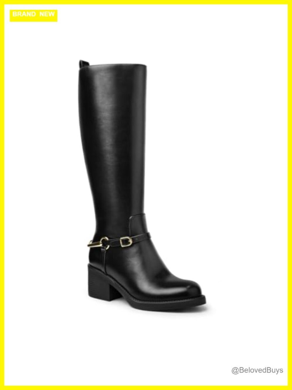Women's Faux Leather Knee-High Boots Chunky Block Heel Round Toe Tall